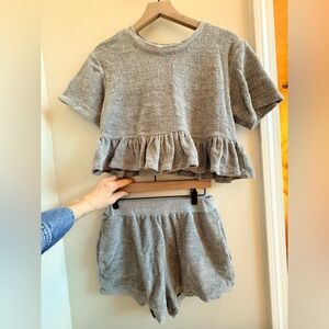 Loeffler Randall Heather Gray Knit Top and shorts set
